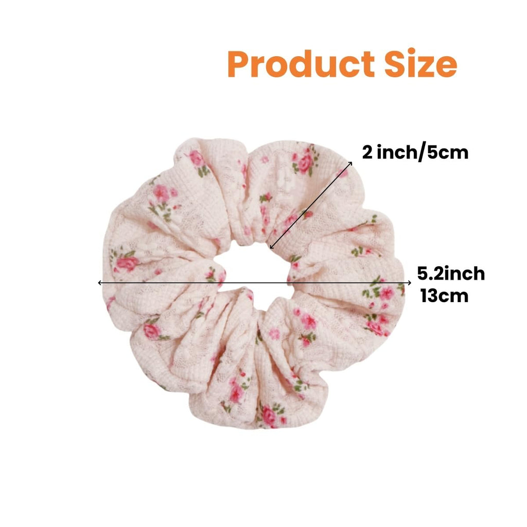3-Pack Floral Lace Scrunchies – White, Pink & Blue Hair Ties