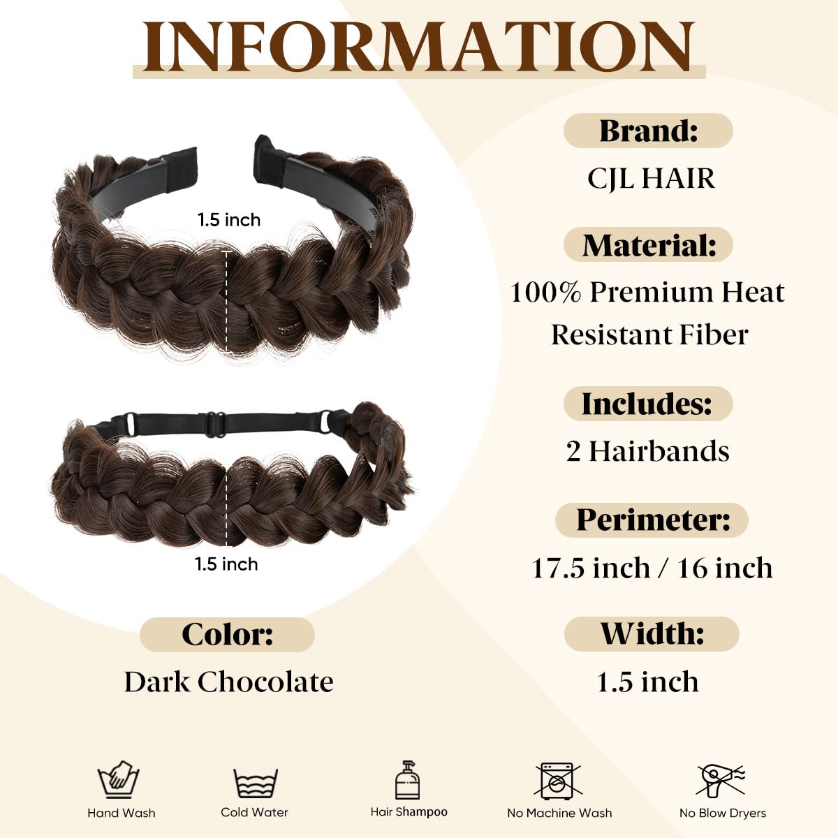 2-Pack Handmade Braided Headbands for Women – Elastic & Hard Band