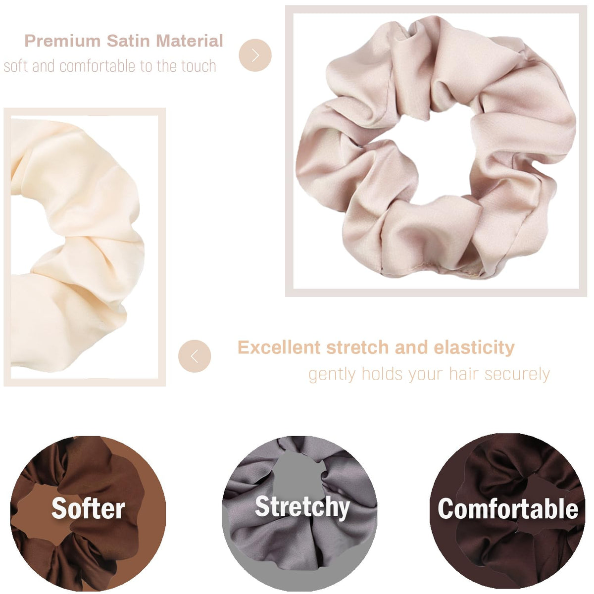 16-Pack Satin Scrunchies for Women – Neutral Colors, Gentle Hold