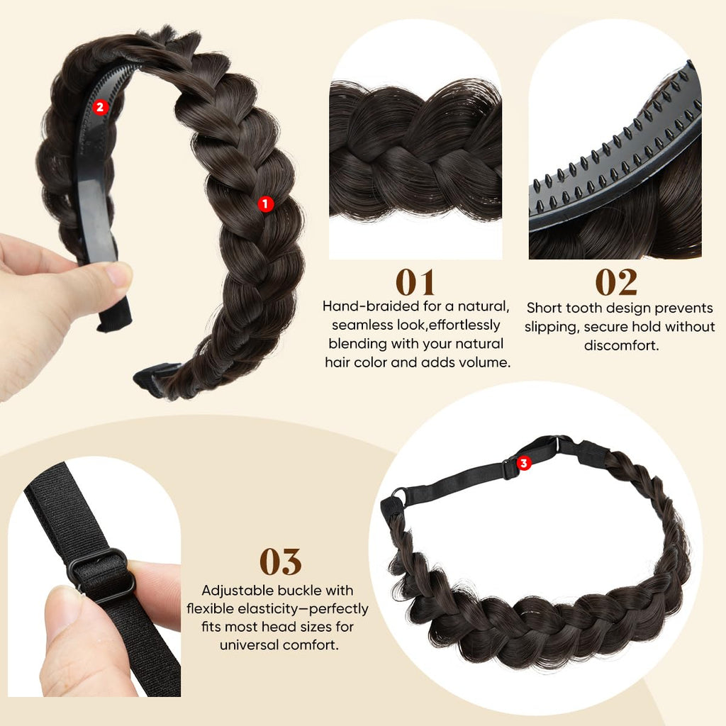 2-Pack Handmade Braided Headbands for Women – Elastic & Hard Band