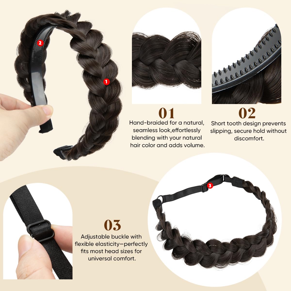 2-Pack Handmade Braided Headbands for Women – Elastic & Hard Band