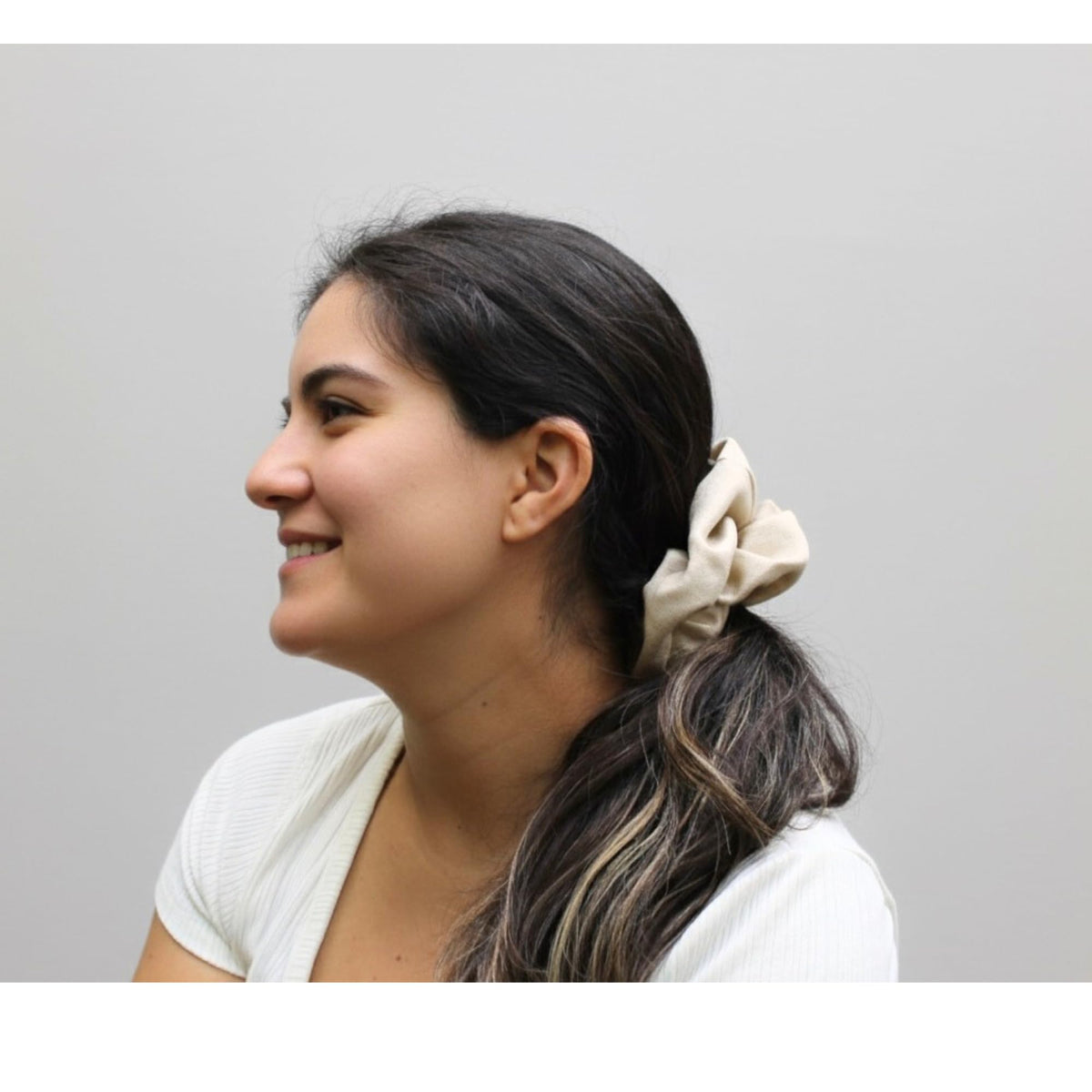 Handmade Oversized Linen Scrunchie – 100% Natural Linen, Sand