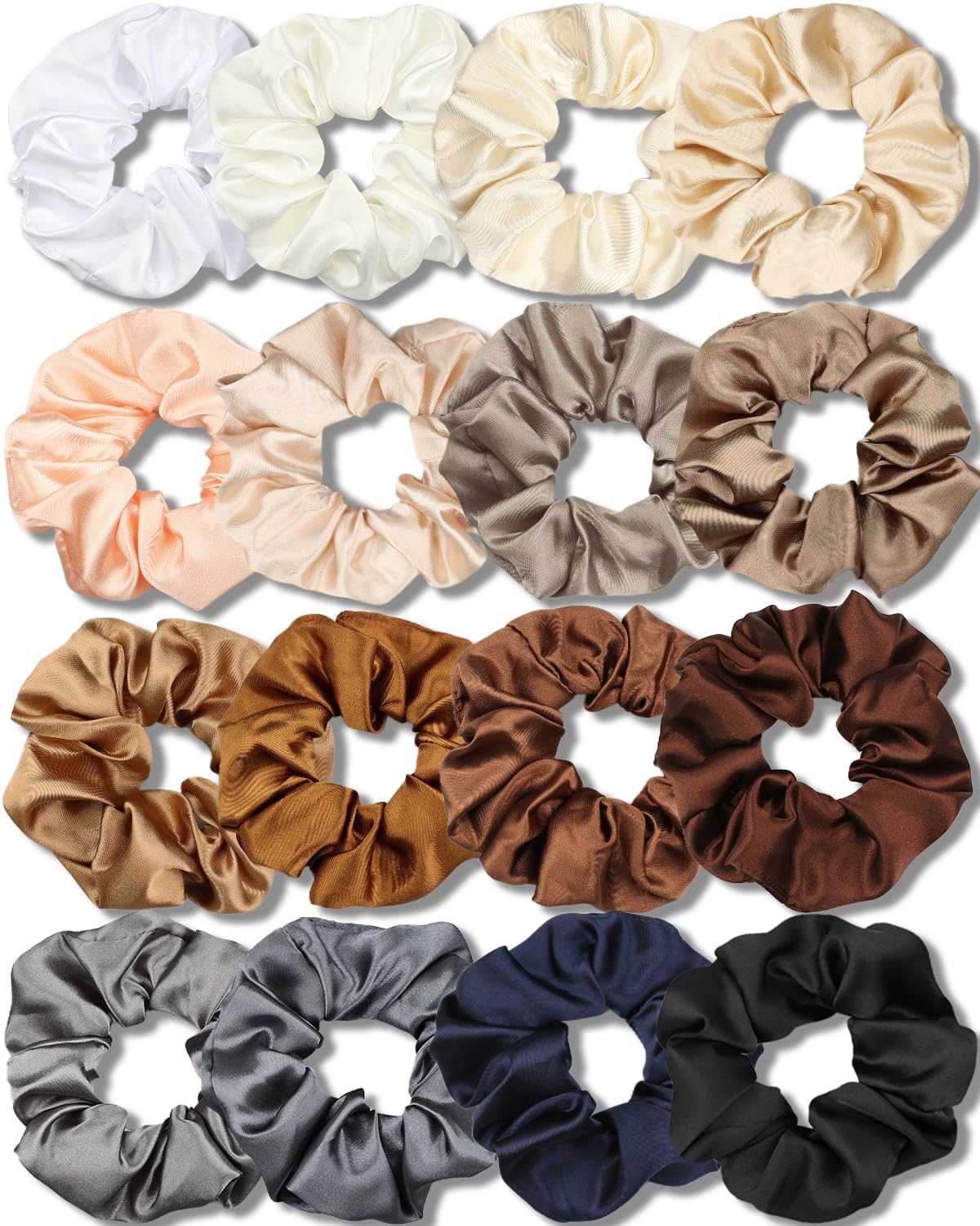 16-Pack Satin Scrunchies for Women – Neutral Colors, Gentle Hold