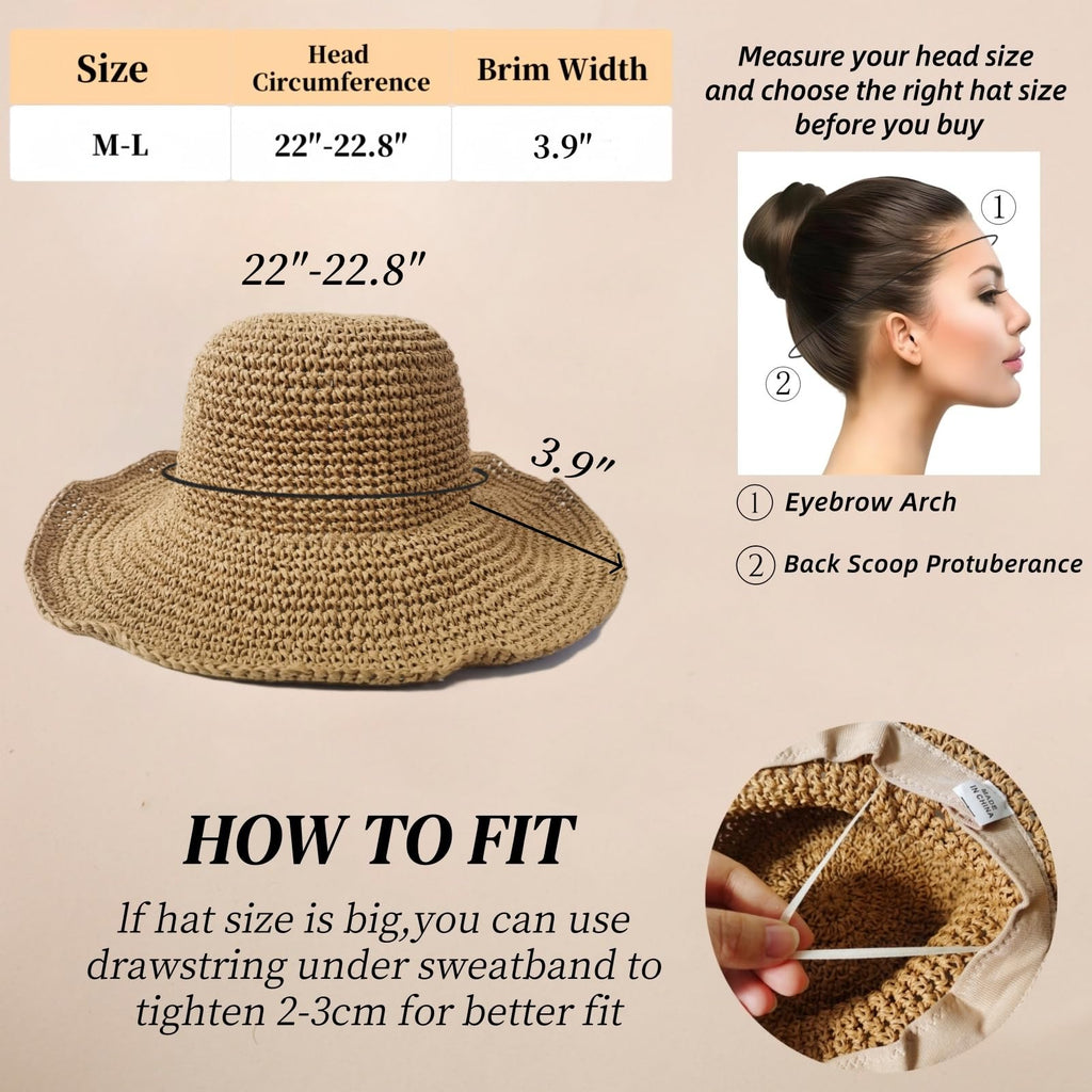 Handmade Crochet Straw Beach Hat – Wide Brim, Foldable, Women’s