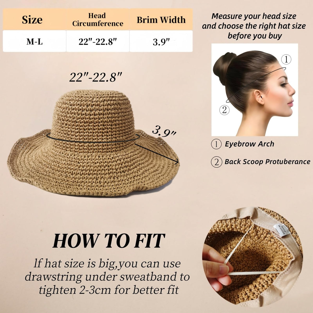 Handmade Crochet Straw Beach Hat – Wide Brim, Foldable, Women’s