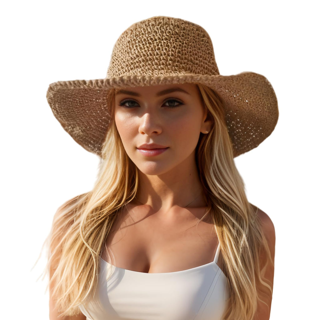 Handmade Crochet Straw Beach Hat – Wide Brim, Foldable, Women’s