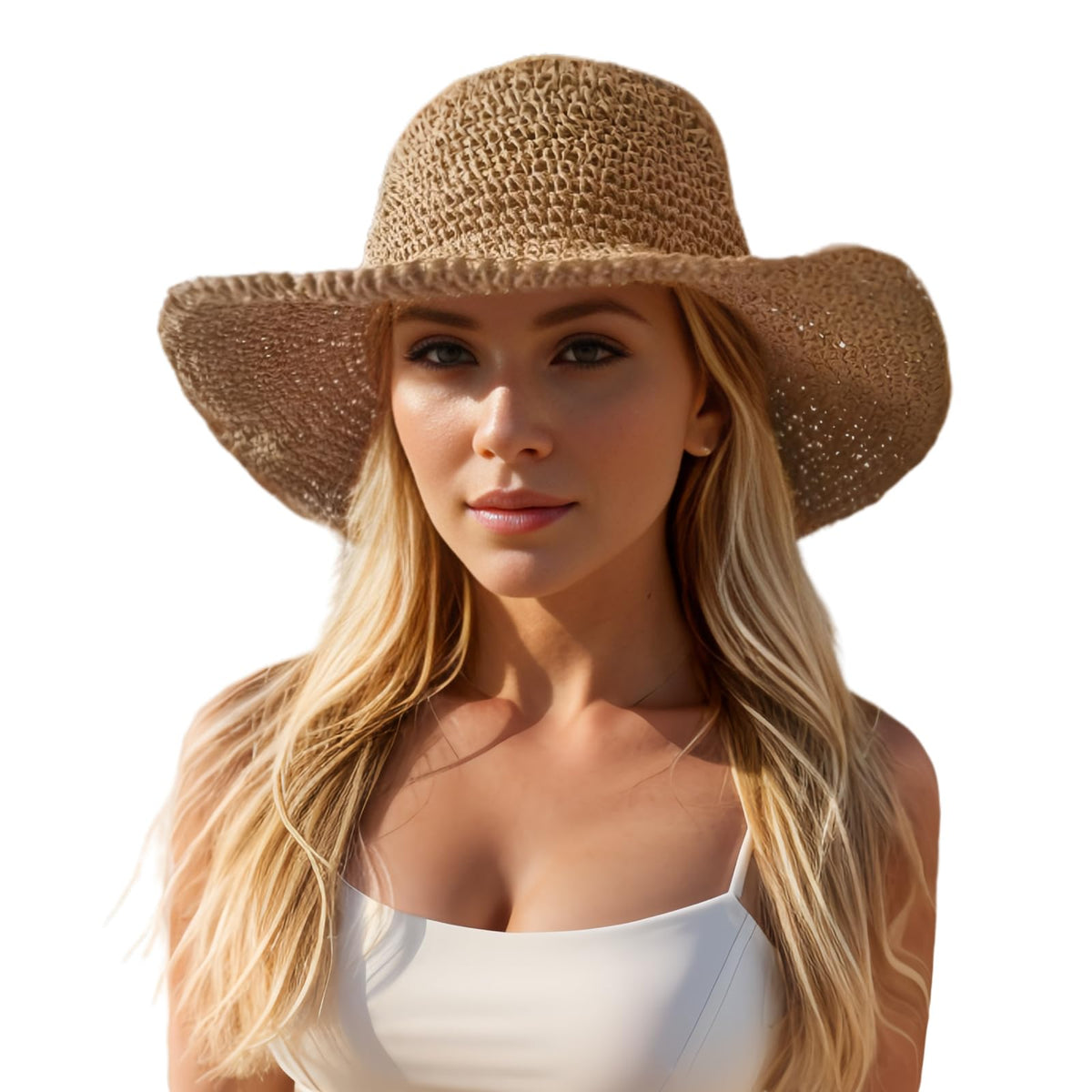Handmade Crochet Straw Beach Hat – Wide Brim, Foldable, Women’s