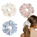 3-Pack Floral Lace Scrunchies – White, Pink & Blue Hair Ties