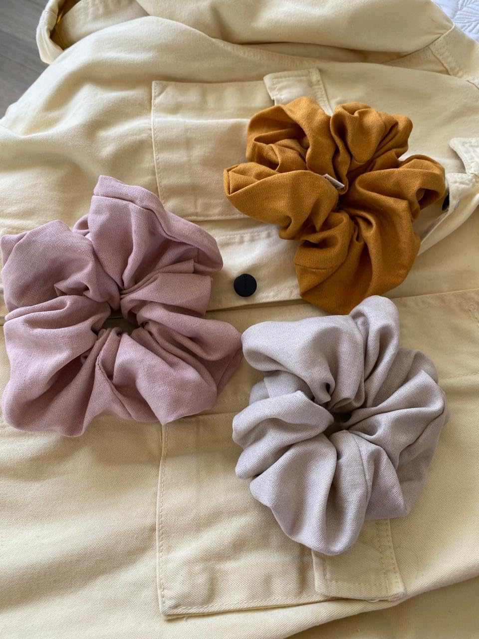 Handmade Oversized Linen Scrunchie – 100% Natural Linen, Sand
