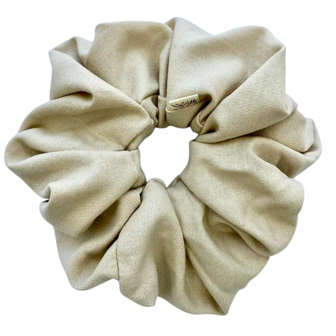 Handmade Oversized Linen Scrunchie – 100% Natural Linen, Sand