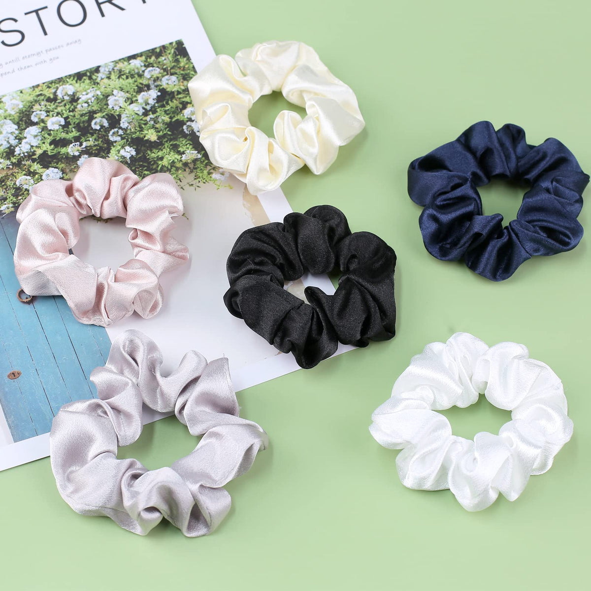 16-Pack Satin Scrunchies for Women – Neutral Colors, Gentle Hold