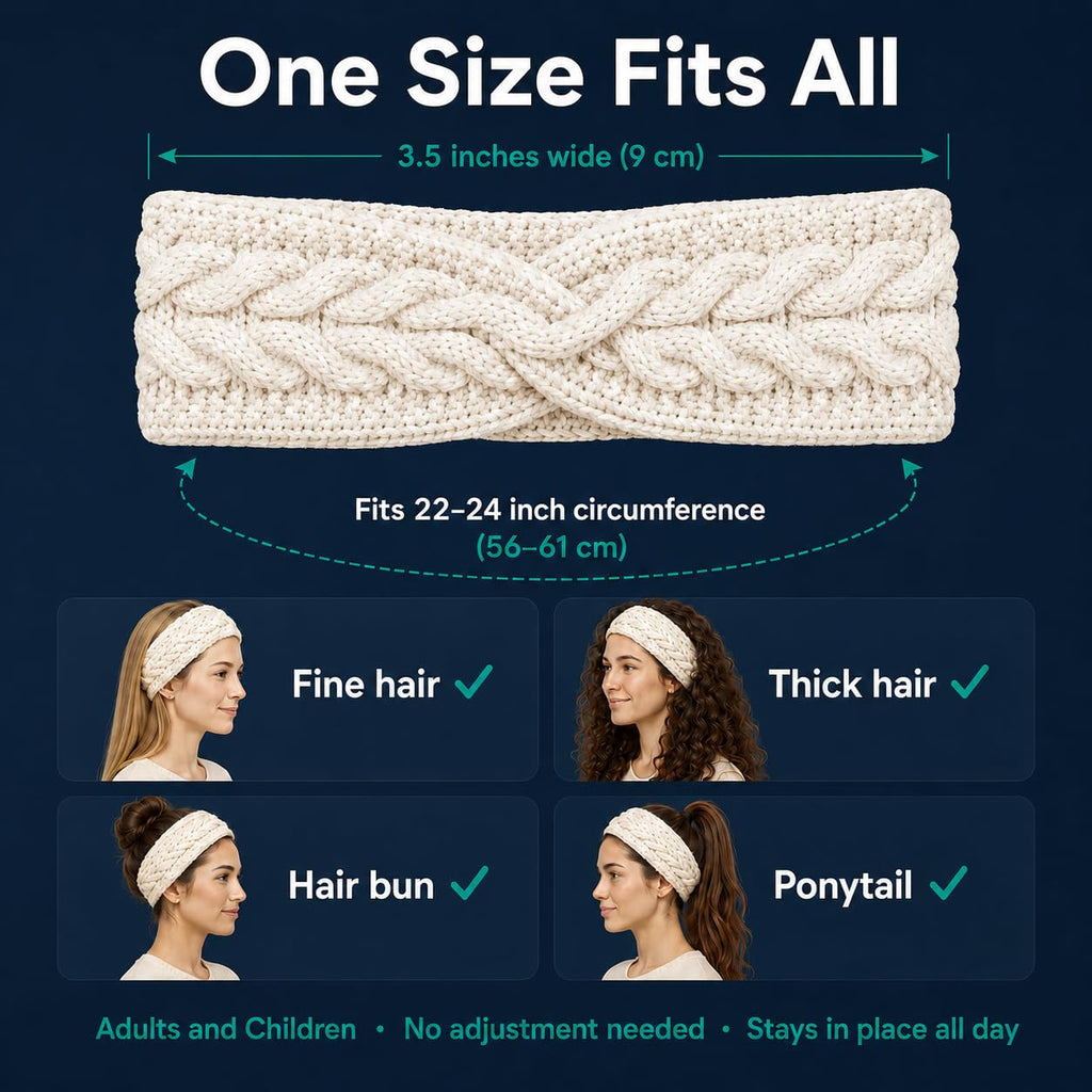Handmade Nepal Wool Wide Headband & Ear Warmer – One Size, White