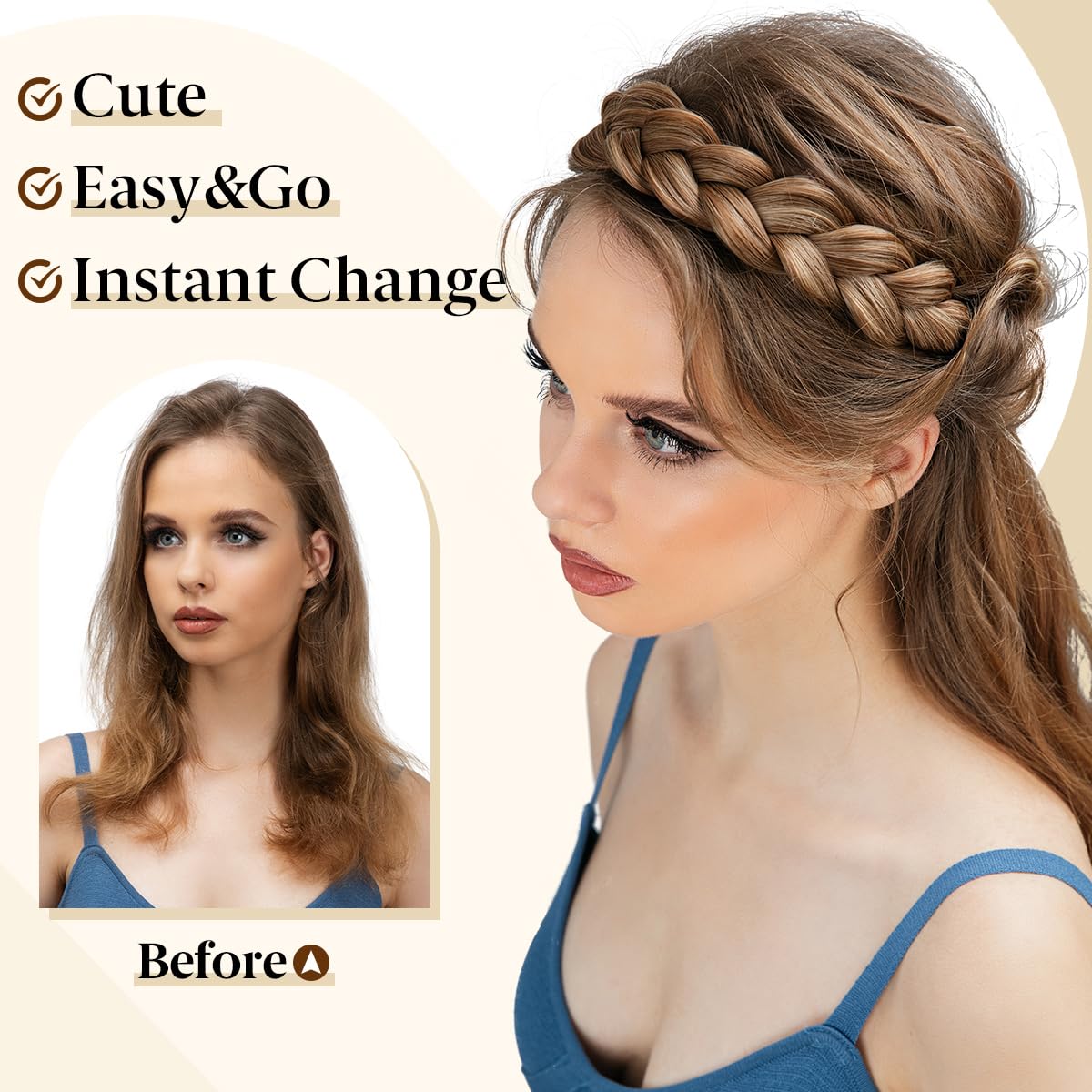 2-Pack Handmade Braided Headbands for Women – Elastic & Hard Band