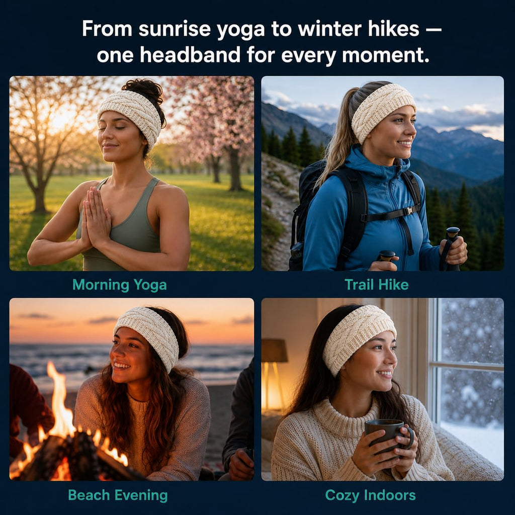 Handmade Nepal Wool Wide Headband & Ear Warmer – One Size, White