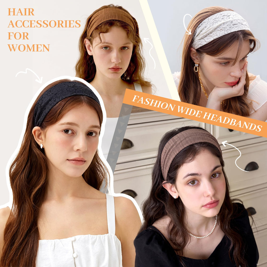 5-Pack Floral Lace Wide Headbands for Women – Stretchy & Breathable