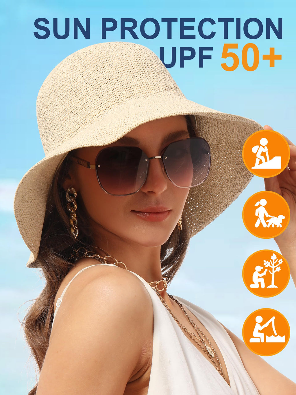 Handmade Foldable Straw Bucket Hat – Women’s Sun Hat, Beige, Size S