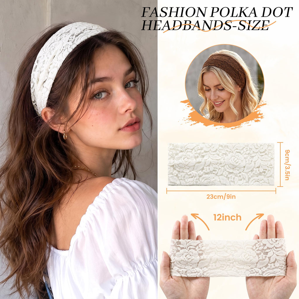 5-Pack Floral Lace Wide Headbands for Women – Stretchy & Breathable