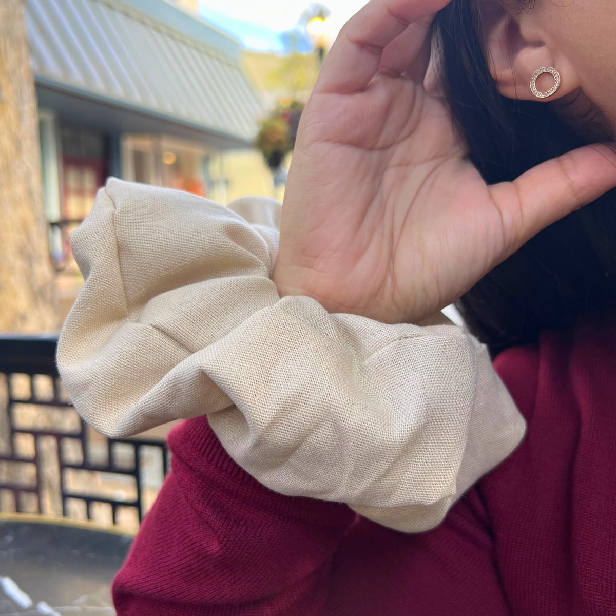 Handmade Oversized Linen Scrunchie – 100% Natural Linen, Sand