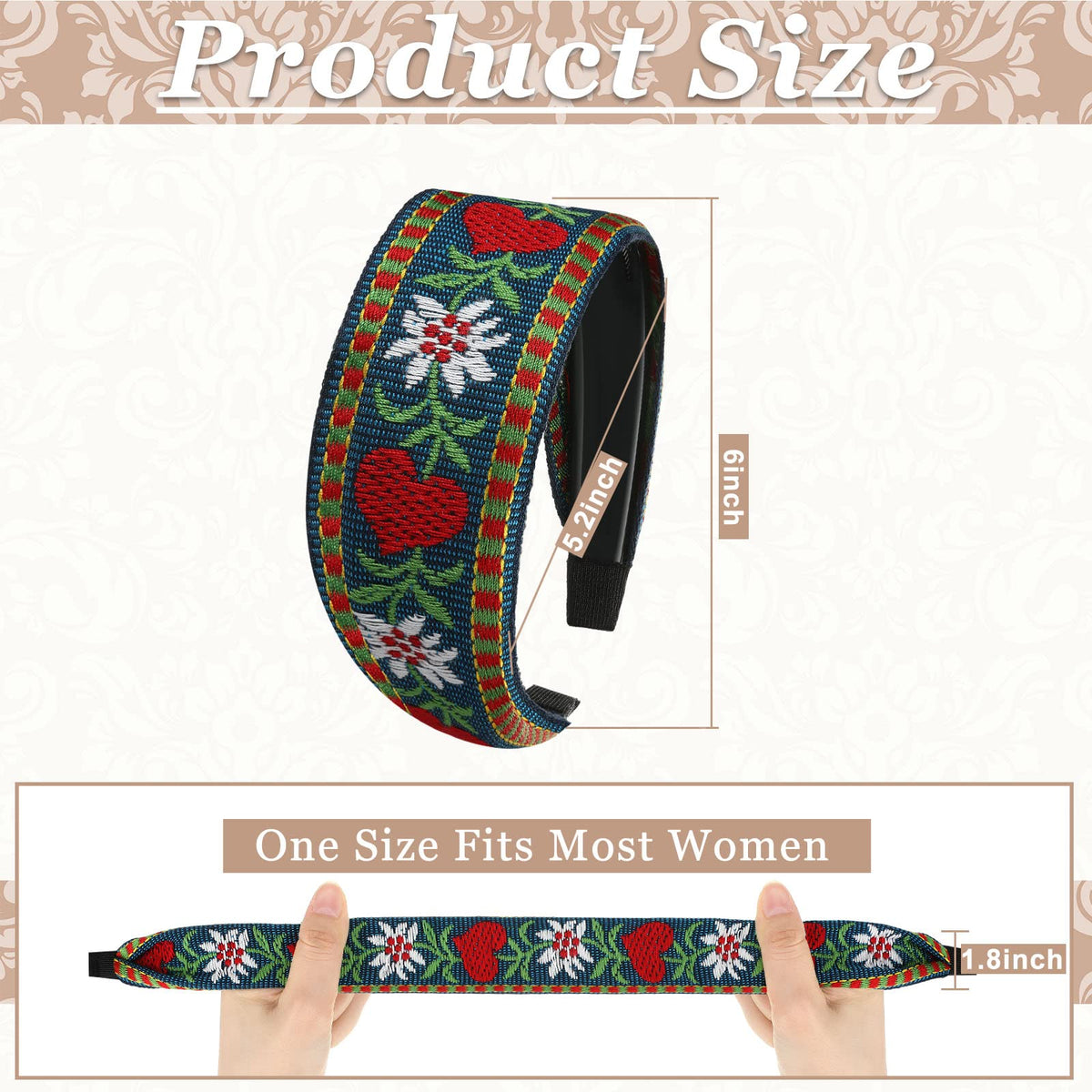 Geosar 9 Pcs Boho Wide Embroidered Headbands for Women Floral Ethnic