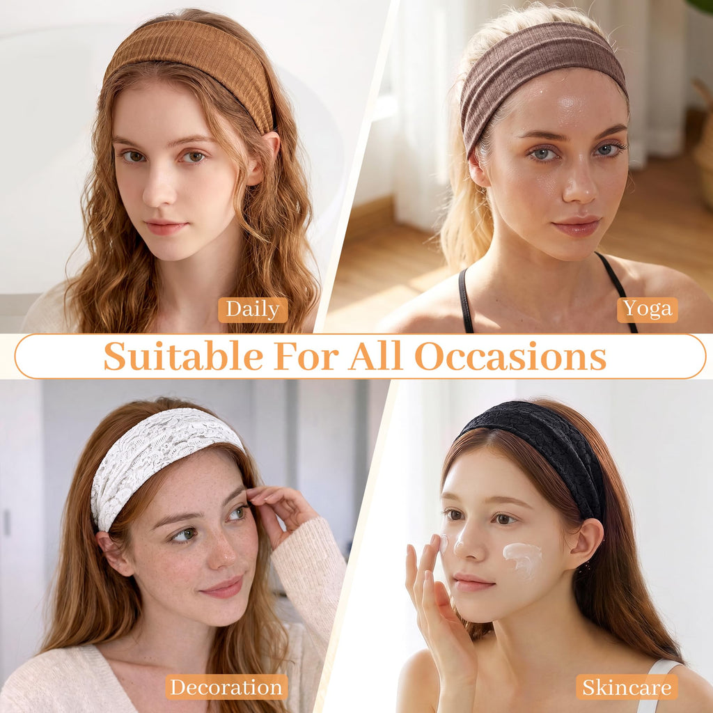 5-Pack Floral Lace Wide Headbands for Women – Stretchy & Breathable