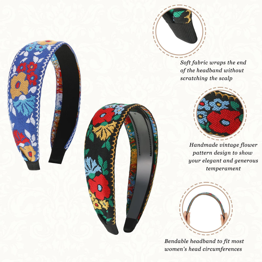 Geosar 9 Pcs Boho Wide Embroidered Headbands for Women Floral Ethnic