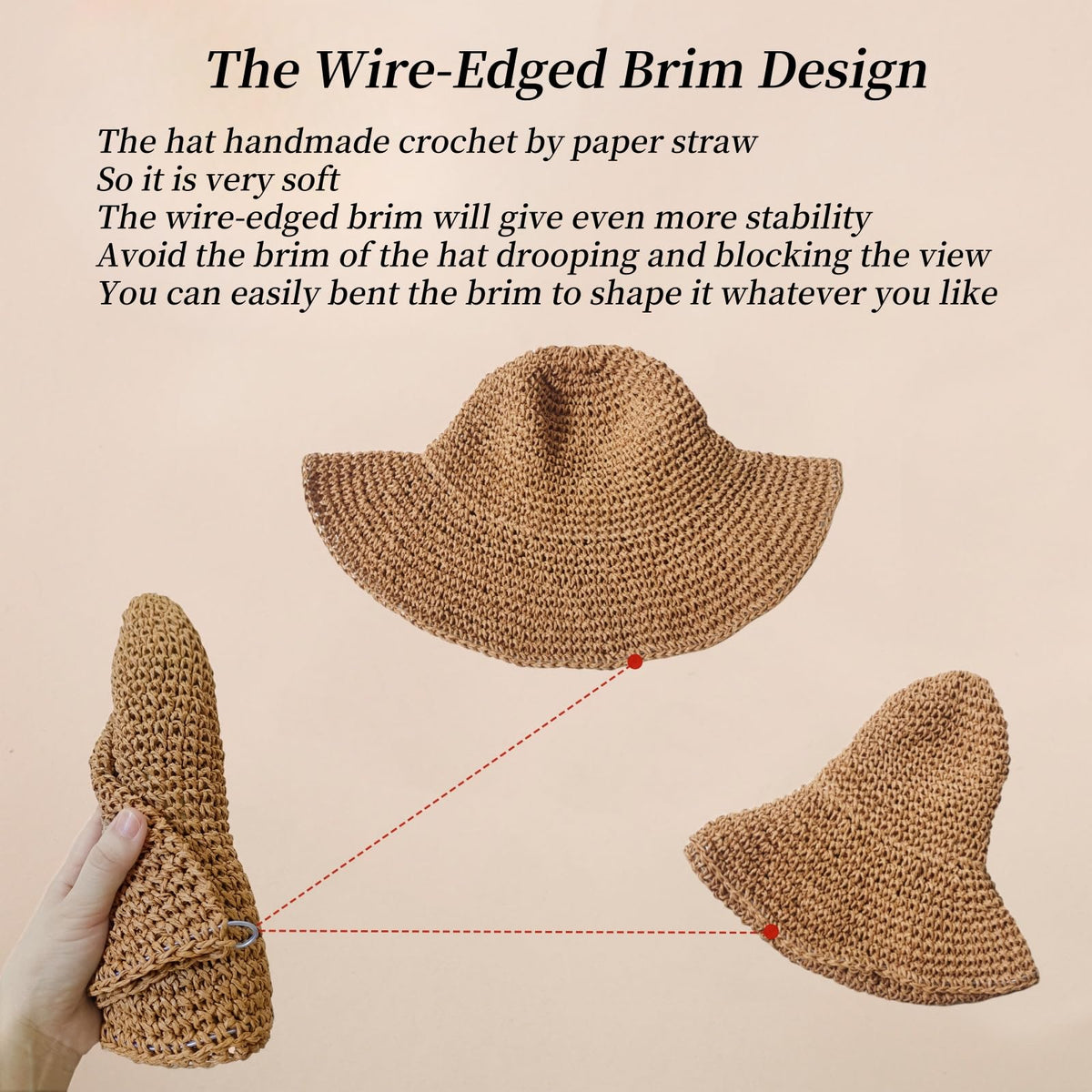 Handmade Crochet Straw Beach Hat – Wide Brim, Foldable, Women’s
