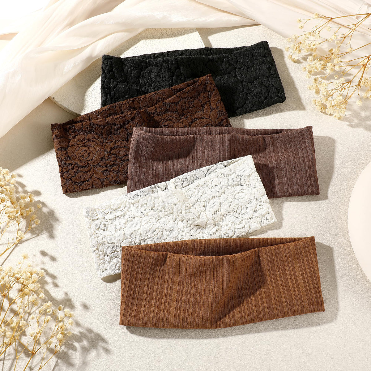 5-Pack Floral Lace Wide Headbands for Women – Stretchy & Breathable