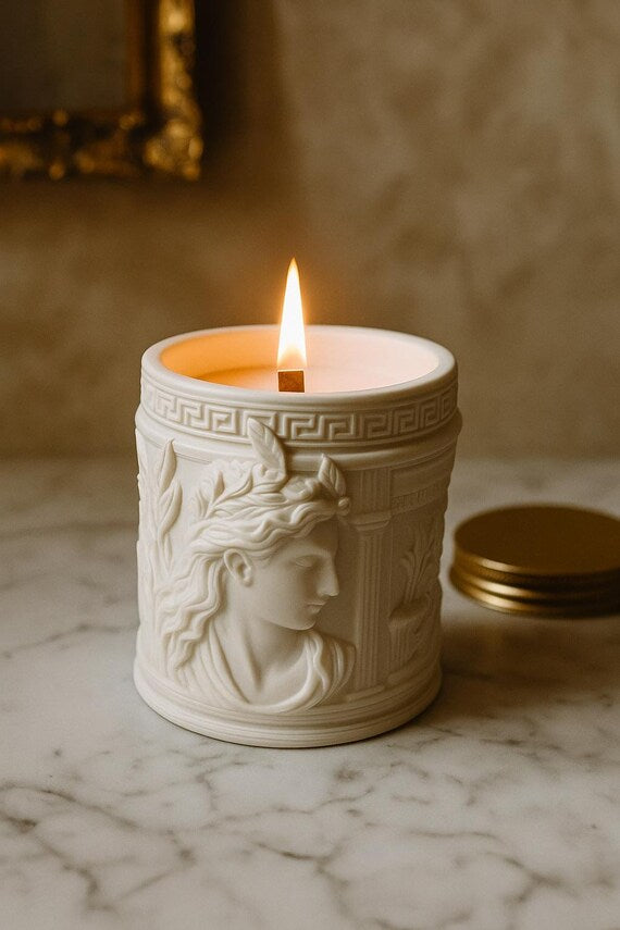 Handmade Sculpted Soy Candle – Ancient Greek Temple Design